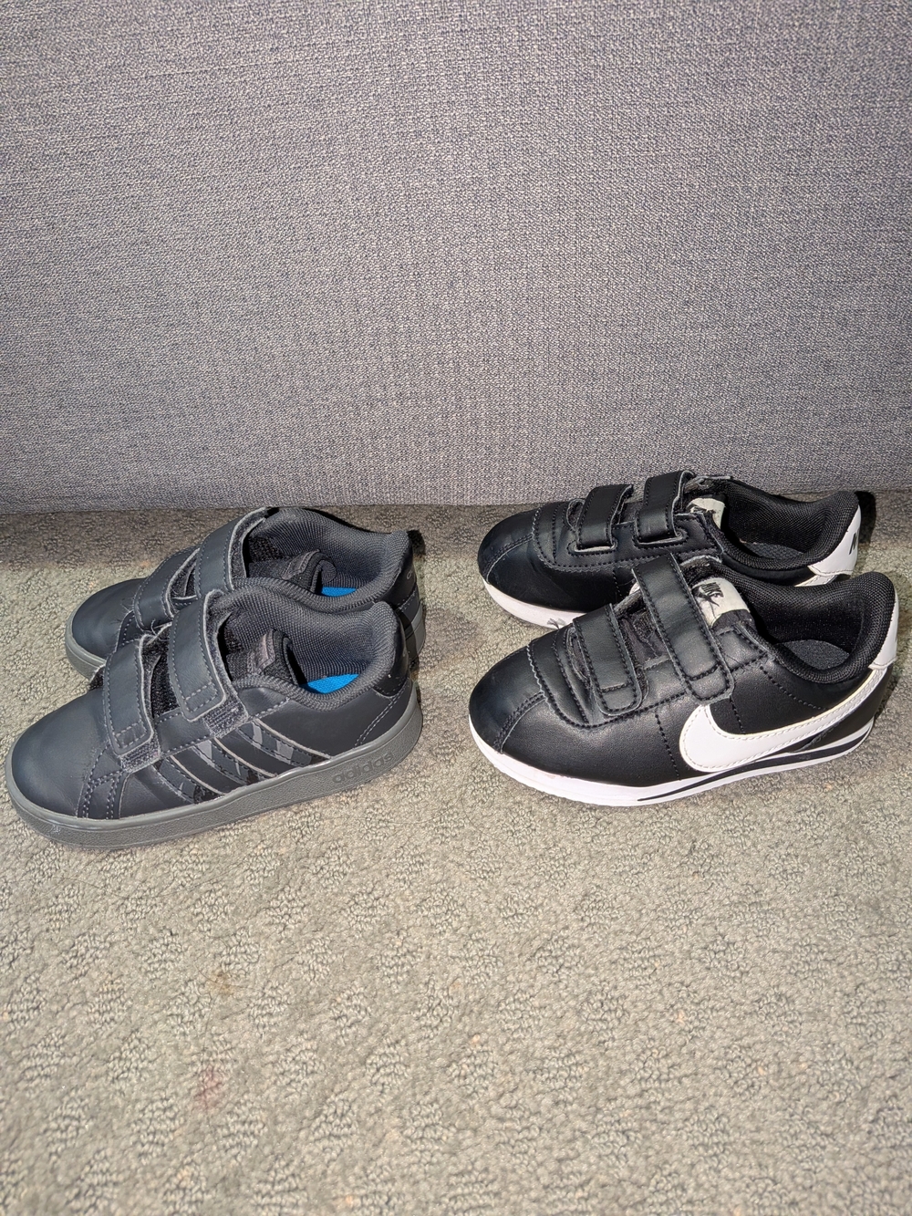 Adidas And Nike Kids' Black & White Velcro Sneakers